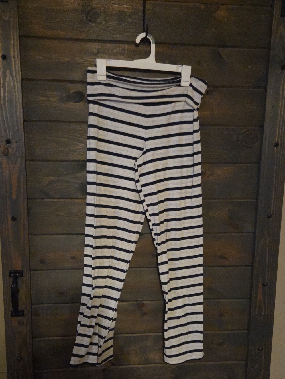 Folderover Navy and Grah Striped Women's Leggings Lounge Wide Leg